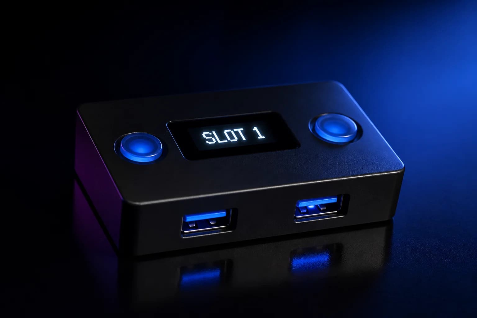 Cronus Zen adapter with its OLED showing SLOT 1
