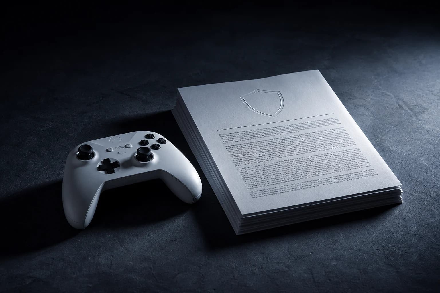 A controller next to a printed policy document