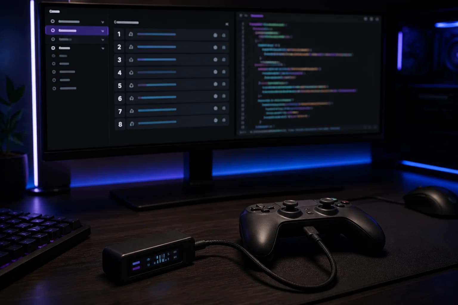 Zen Studio open on a monitor with eight memory slots and a script editor
